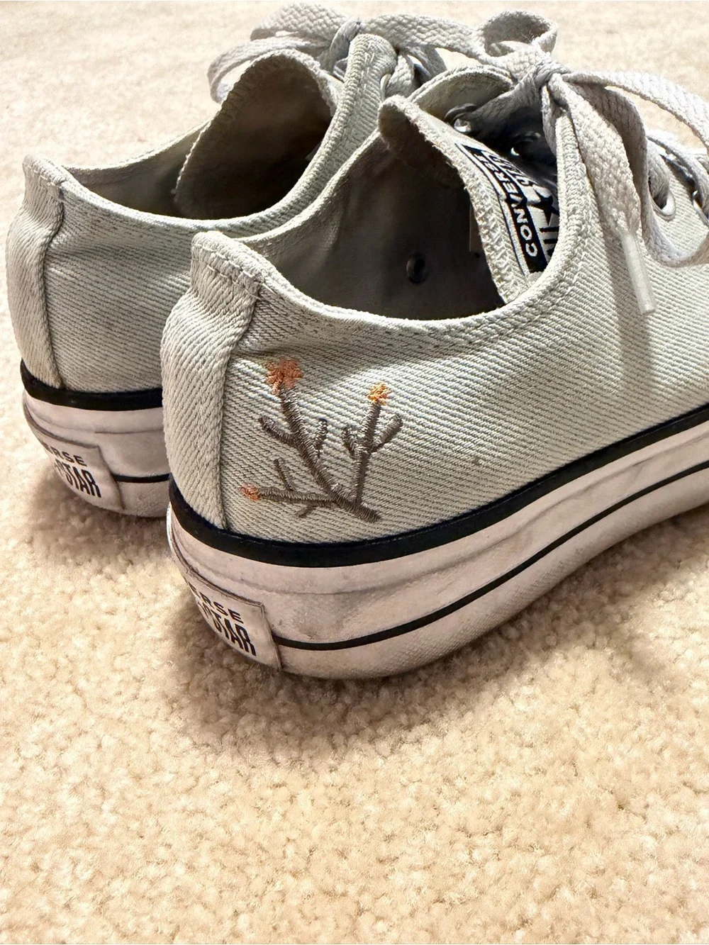 Converse Low-Top Canvas Sneakers in Pale Mint with Embroidered Flowers